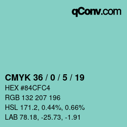 カラーコード: CMYK 36 / 0 / 5 / 19 | qconv.com