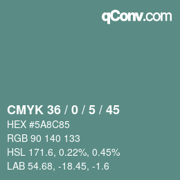 カラーコード: CMYK 36 / 0 / 5 / 45 | qconv.com