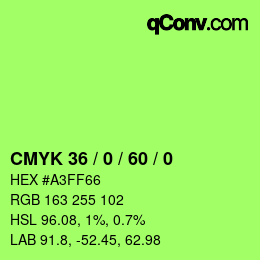 カラーコード: CMYK 36 / 0 / 60 / 0 | qconv.com