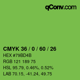 Color code: CMYK 36 / 0 / 60 / 26 | qconv.com