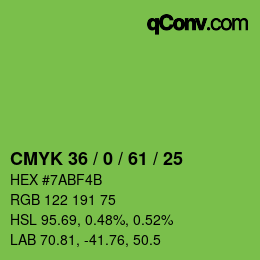 Color code: CMYK 36 / 0 / 61 / 25 | qconv.com