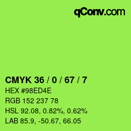 Farbcode: CMYK 36 / 0 / 67 / 7 | qconv.com