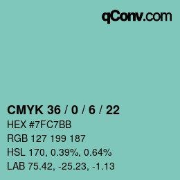 Farbcode: CMYK 36 / 0 / 6 / 22 | qconv.com