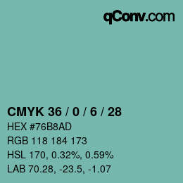 颜色代码: CMYK 36 / 0 / 6 / 28 | qconv.com