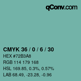 颜色代码: CMYK 36 / 0 / 6 / 30 | qconv.com