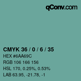 Farbcode: CMYK 36 / 0 / 6 / 35 | qconv.com