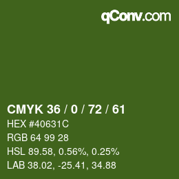 Color code: CMYK 36 / 0 / 72 / 61 | qconv.com