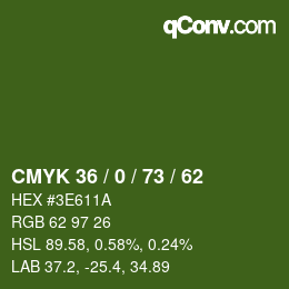 颜色代码: CMYK 36 / 0 / 73 / 62 | qconv.com