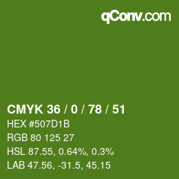 Color code: CMYK 36 / 0 / 78 / 51 | qconv.com