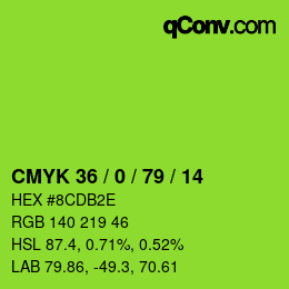 Color code: CMYK 36 / 0 / 79 / 14 | qconv.com