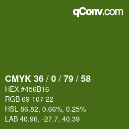 Color code: CMYK 36 / 0 / 79 / 58 | qconv.com