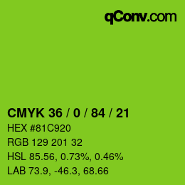 Color code: CMYK 36 / 0 / 84 / 21 | qconv.com