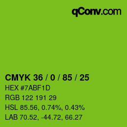 Color code: CMYK 36 / 0 / 85 / 25 | qconv.com