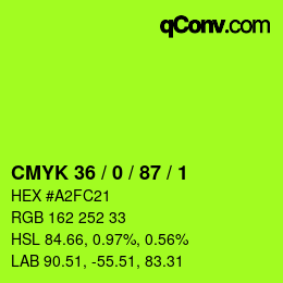 Farbcode: CMYK 36 / 0 / 87 / 1 | qconv.com