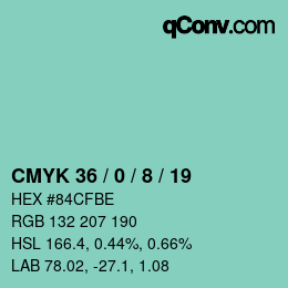 カラーコード: CMYK 36 / 0 / 8 / 19 | qconv.com