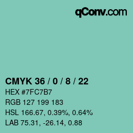 カラーコード: CMYK 36 / 0 / 8 / 22 | qconv.com