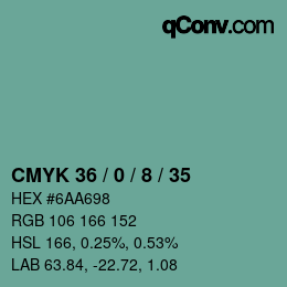 Farbcode: CMYK 36 / 0 / 8 / 35 | qconv.com