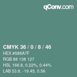 Color code: CMYK 36 / 0 / 8 / 46 | qconv.com