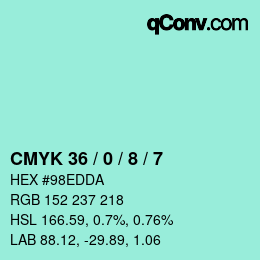 カラーコード: CMYK 36 / 0 / 8 / 7 | qconv.com