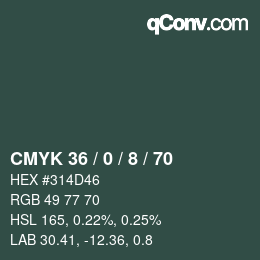 Color code: CMYK 36 / 0 / 8 / 70 | qconv.com
