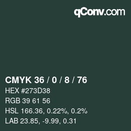Color code: CMYK 36 / 0 / 8 / 76 | qconv.com
