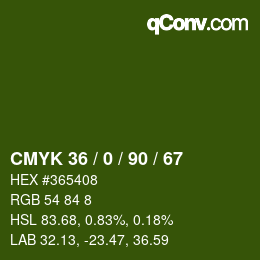 Color code: CMYK 36 / 0 / 90 / 67 | qconv.com
