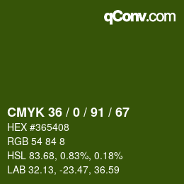 Color code: CMYK 36 / 0 / 91 / 67 | qconv.com