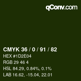 Color code: CMYK 36 / 0 / 91 / 82 | qconv.com