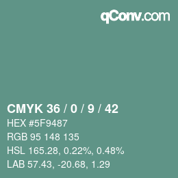 Farbcode: CMYK 36 / 0 / 9 / 42 | qconv.com