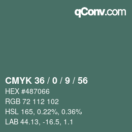 Color code: CMYK 36 / 0 / 9 / 56 | qconv.com