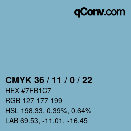 カラーコード: CMYK 36 / 11 / 0 / 22 | qconv.com