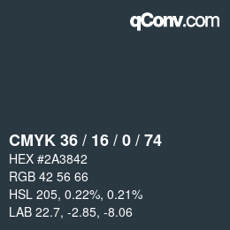 Color code: CMYK 36 / 16 / 0 / 74 | qconv.com