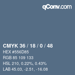 カラーコード: CMYK 36 / 18 / 0 / 48 | qconv.com