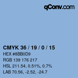Farbcode: CMYK 36 / 19 / 0 / 15 | qconv.com