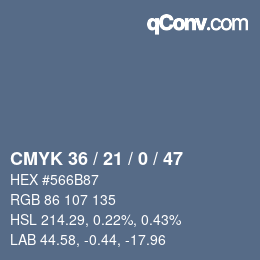 カラーコード: CMYK 36 / 21 / 0 / 47 | qconv.com