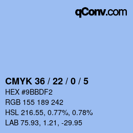 カラーコード: CMYK 36 / 22 / 0 / 5 | qconv.com