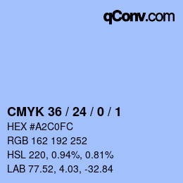 カラーコード: CMYK 36 / 24 / 0 / 1 | qconv.com