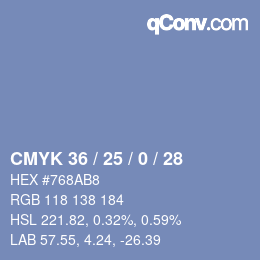 颜色代码: CMYK 36 / 25 / 0 / 28 | qconv.com