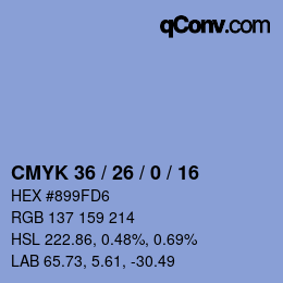 カラーコード: CMYK 36 / 26 / 0 / 16 | qconv.com