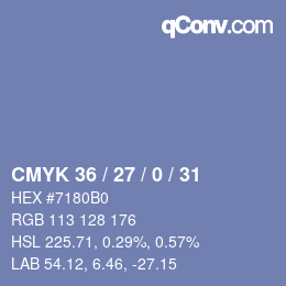 Farbcode: CMYK 36 / 27 / 0 / 31 | qconv.com