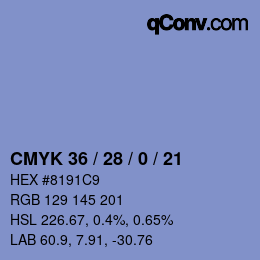 颜色代码: CMYK 36 / 28 / 0 / 21 | qconv.com