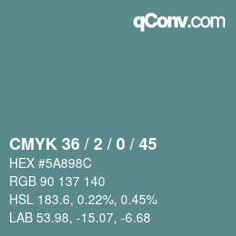 Farbcode: CMYK 36 / 2 / 0 / 45 | qconv.com