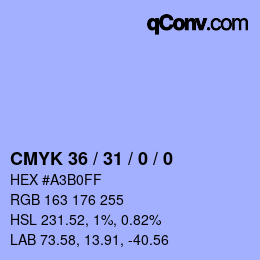 カラーコード: CMYK 36 / 31 / 0 / 0 | qconv.com