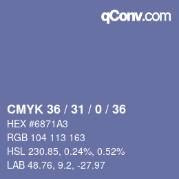 カラーコード: CMYK 36 / 31 / 0 / 36 | qconv.com