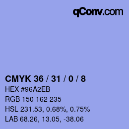 Color code: CMYK 36 / 31 / 0 / 8 | qconv.com