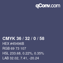 カラーコード: CMYK 36 / 32 / 0 / 58 | qconv.com