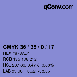 カラーコード: CMYK 36 / 35 / 0 / 17 | qconv.com
