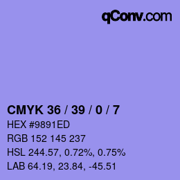 颜色代码: CMYK 36 / 39 / 0 / 7 | qconv.com