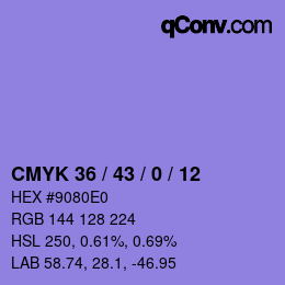 カラーコード: CMYK 36 / 43 / 0 / 12 | qconv.com