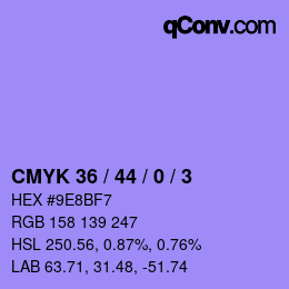 カラーコード: CMYK 36 / 44 / 0 / 3 | qconv.com